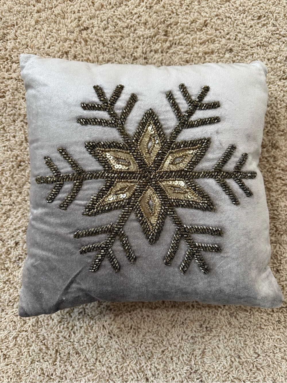 Pier 1 Silver Gray Velvet Snowflake Beaded Holiday Pillow